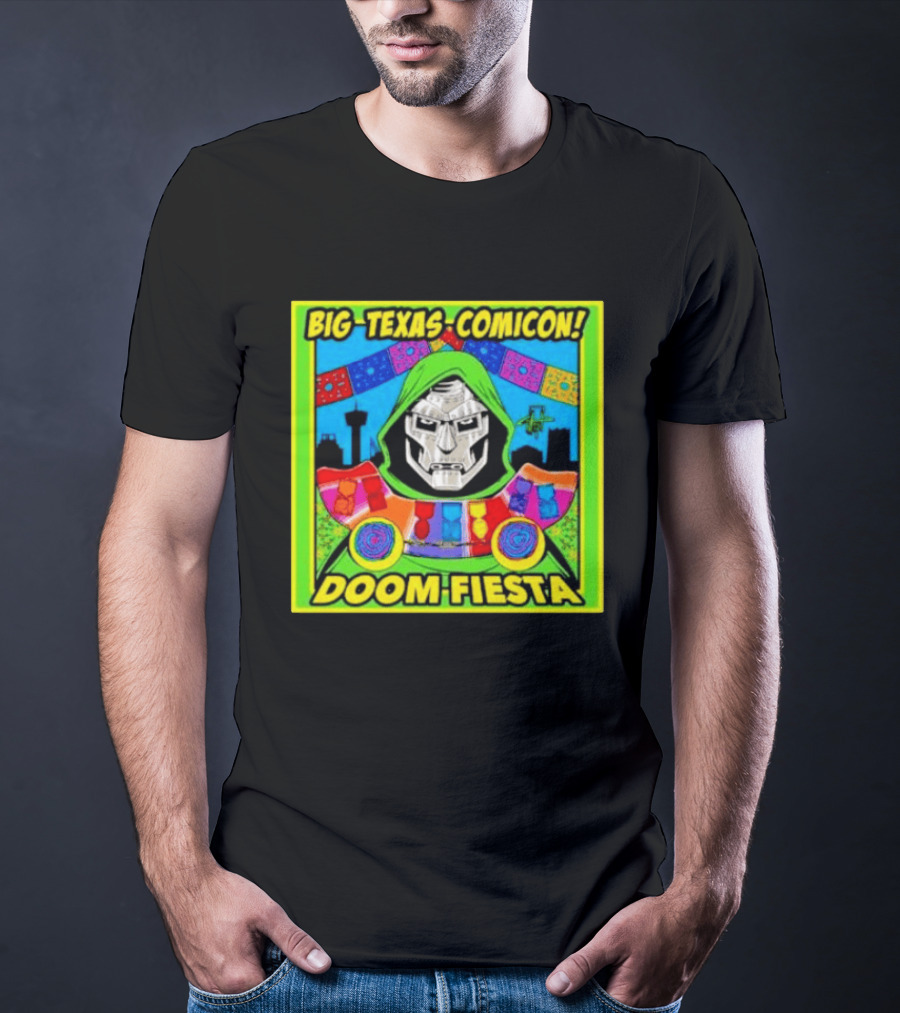 Big Texas Comicon Doom Fiesta Colorful Celebration With Iconic Mask T-Shirt