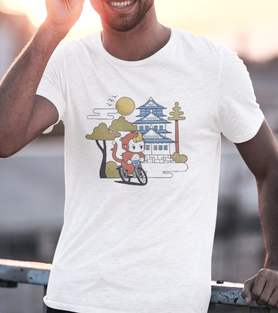CDawgVA Anime Monkey Riding Motorcycle With Japanese Temple T-Shirt