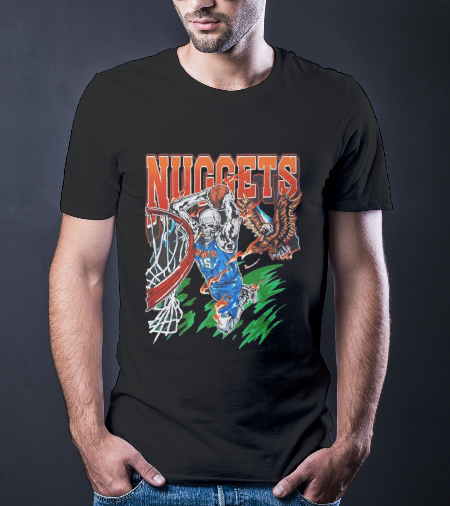 Nuggets Skeleton Dunking 15 With Eagle And Flames T-Shirt
