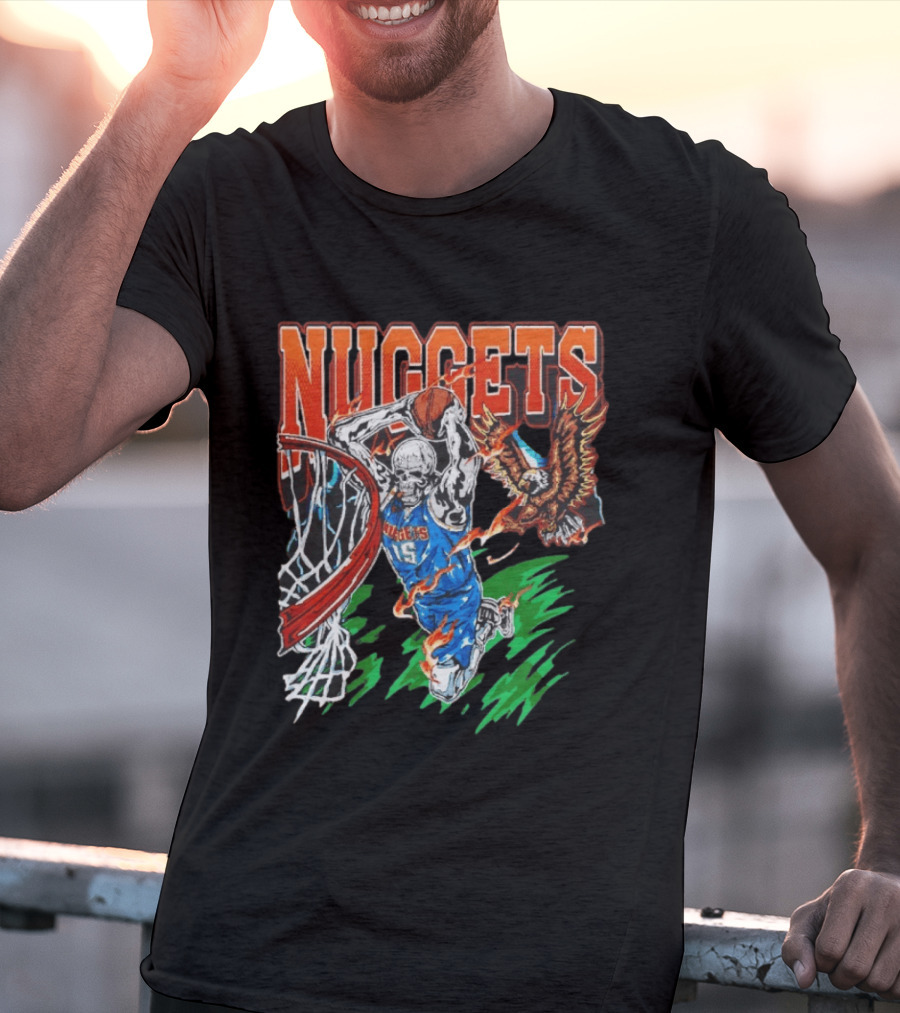 Nuggets Skeleton Dunking 15 With Eagle And Flames T-Shirt