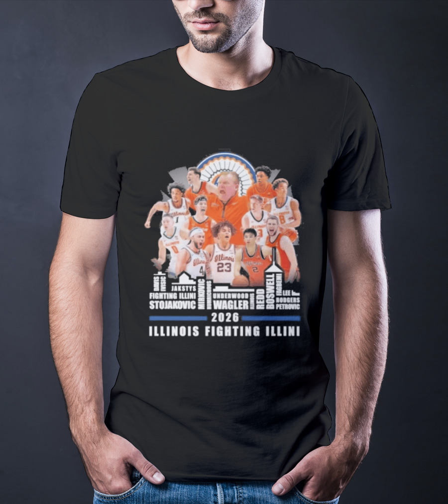2026 Illinois Fighting Illini Skyline Basketball Team Montage T-Shirt