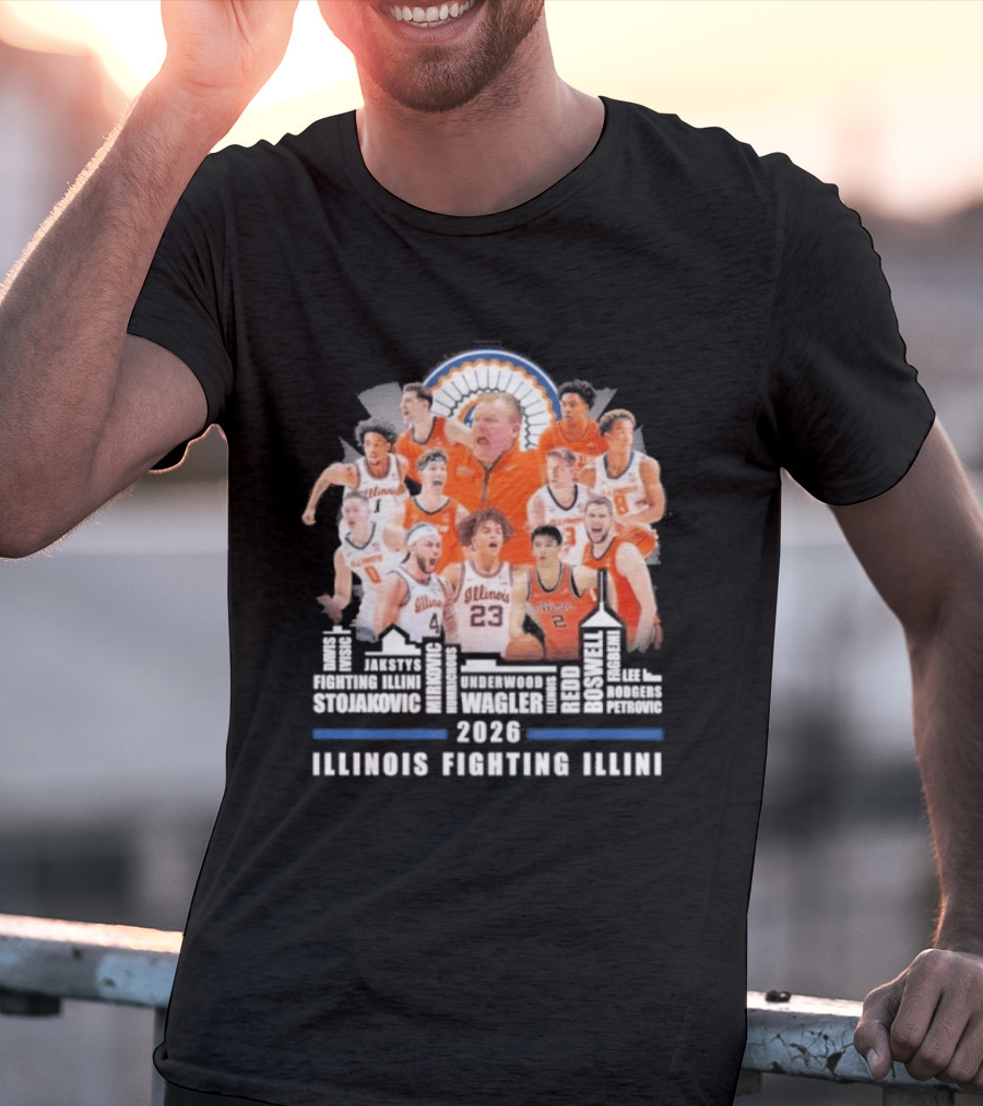 2026 Illinois Fighting Illini Skyline Basketball Team Montage T-Shirt