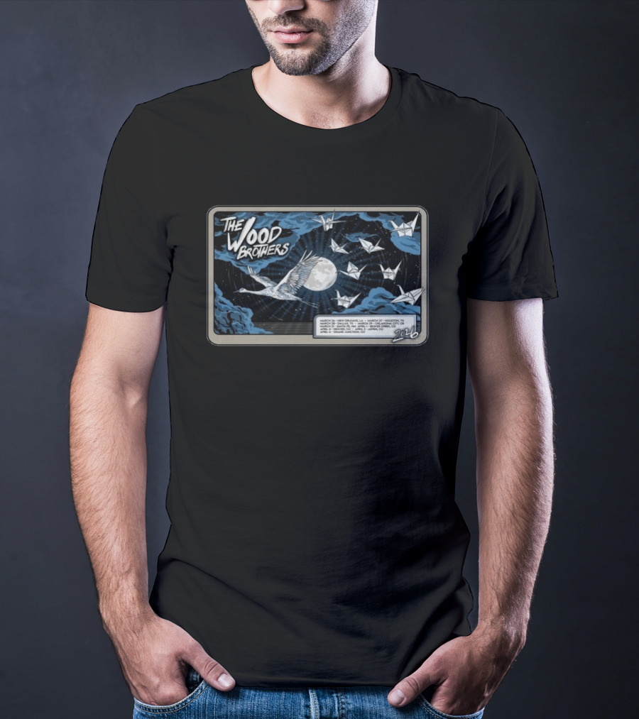 The Wood Brothers 2026 Tour Dates Avalon Theatre Grand Junction CO Origami Cranes And Moon T-Shirt