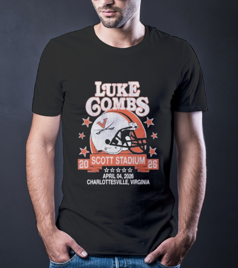Luke Combs Tour Scott Stadium April 04 2026 Charlottesville Virginia Football Helmet Stars T-Shirt