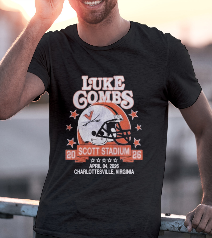 Luke Combs Tour Scott Stadium April 04 2026 Charlottesville Virginia Football Helmet Stars T-Shirt