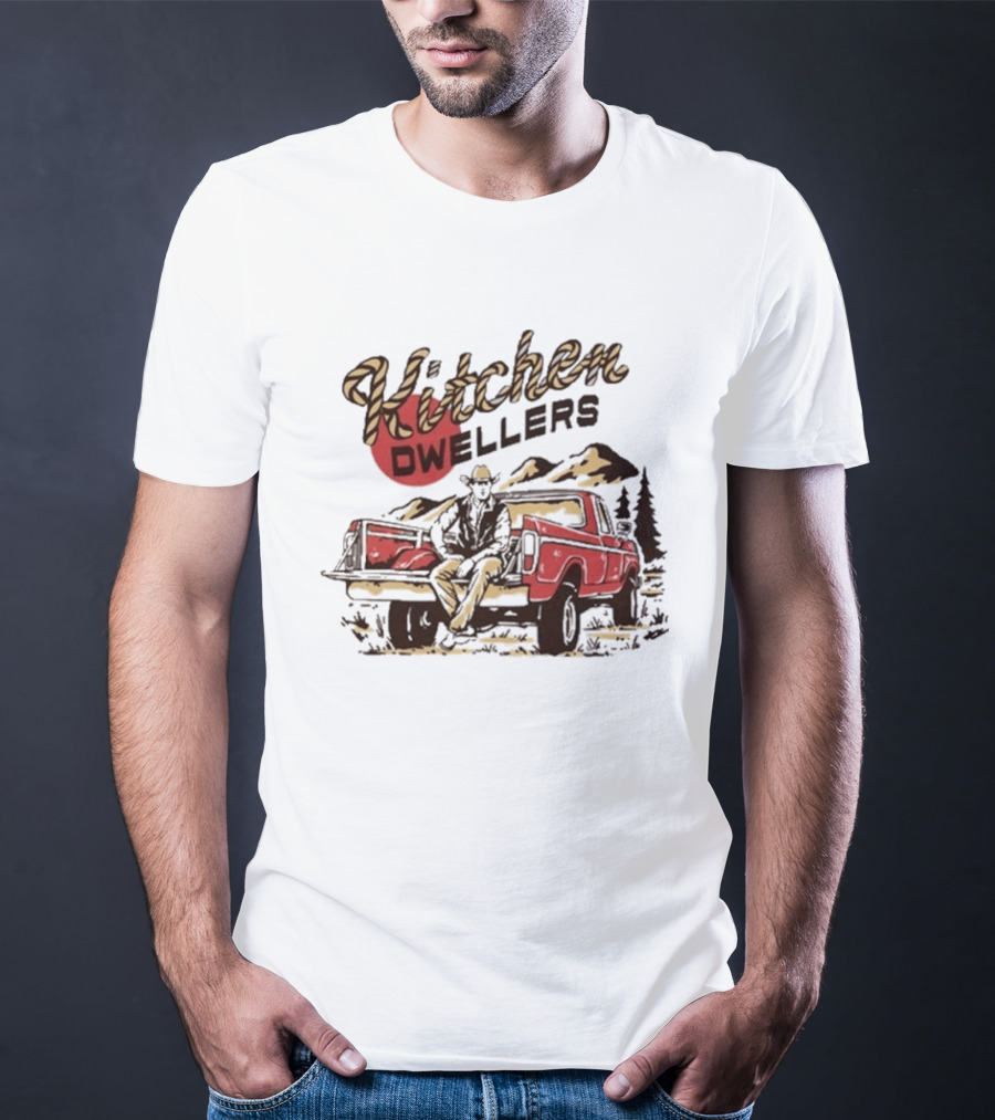Kitchen Dwellers Swipe 4 All Tour Cowboy On Truck Mountain Scene T-Shirt