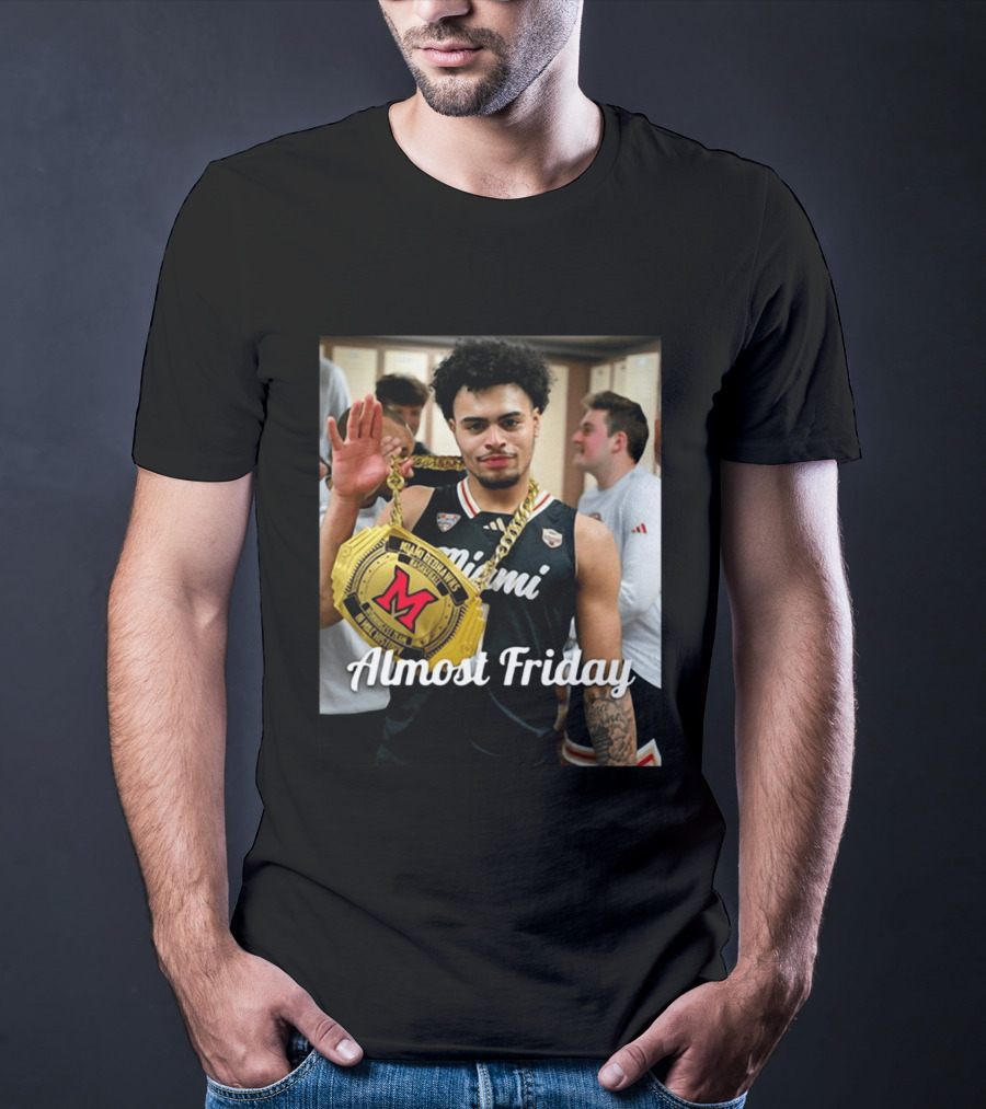 Miami Ohio Basketball Almost Friday M Red Belt T-Shirt