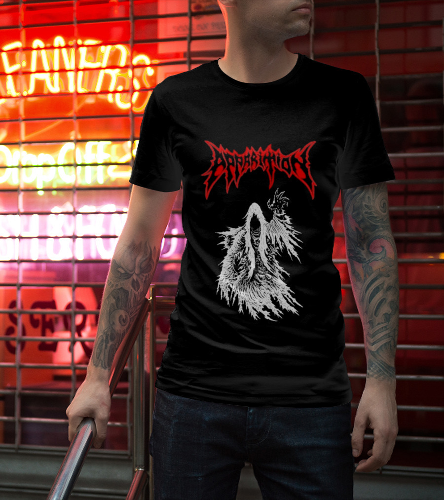 Apparition Ghostly Figure Red Gothic Font T-Shirt