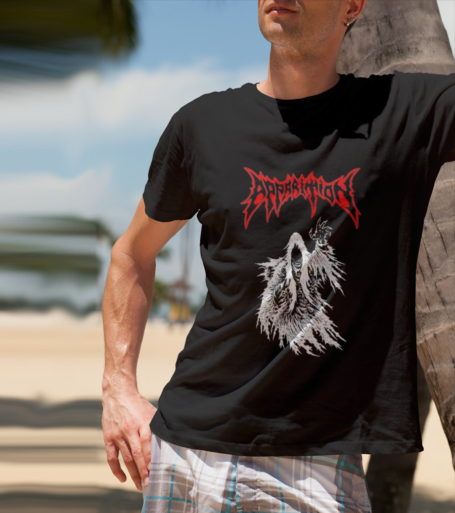 Apparition Ghostly Figure Red Gothic Font T-Shirt