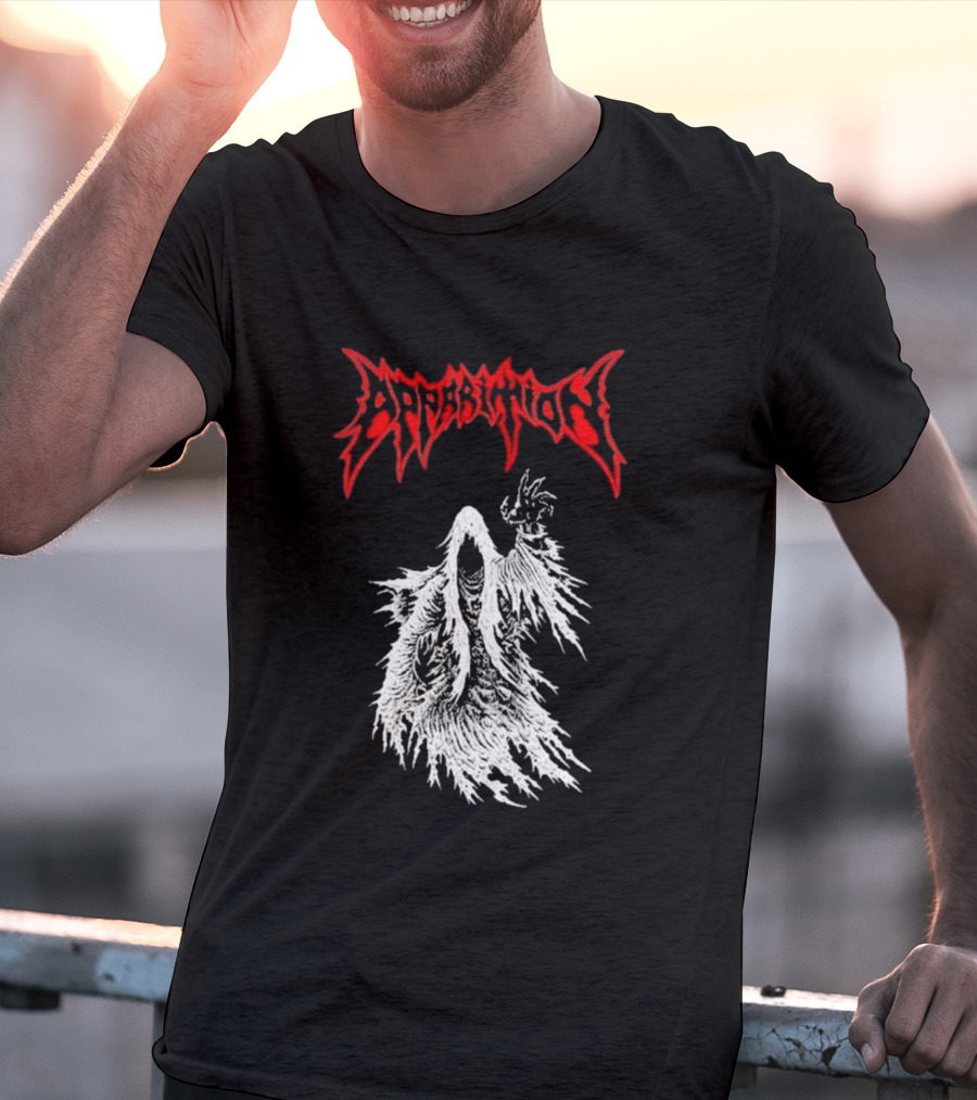 Apparition Ghostly Figure Red Gothic Font T-Shirt