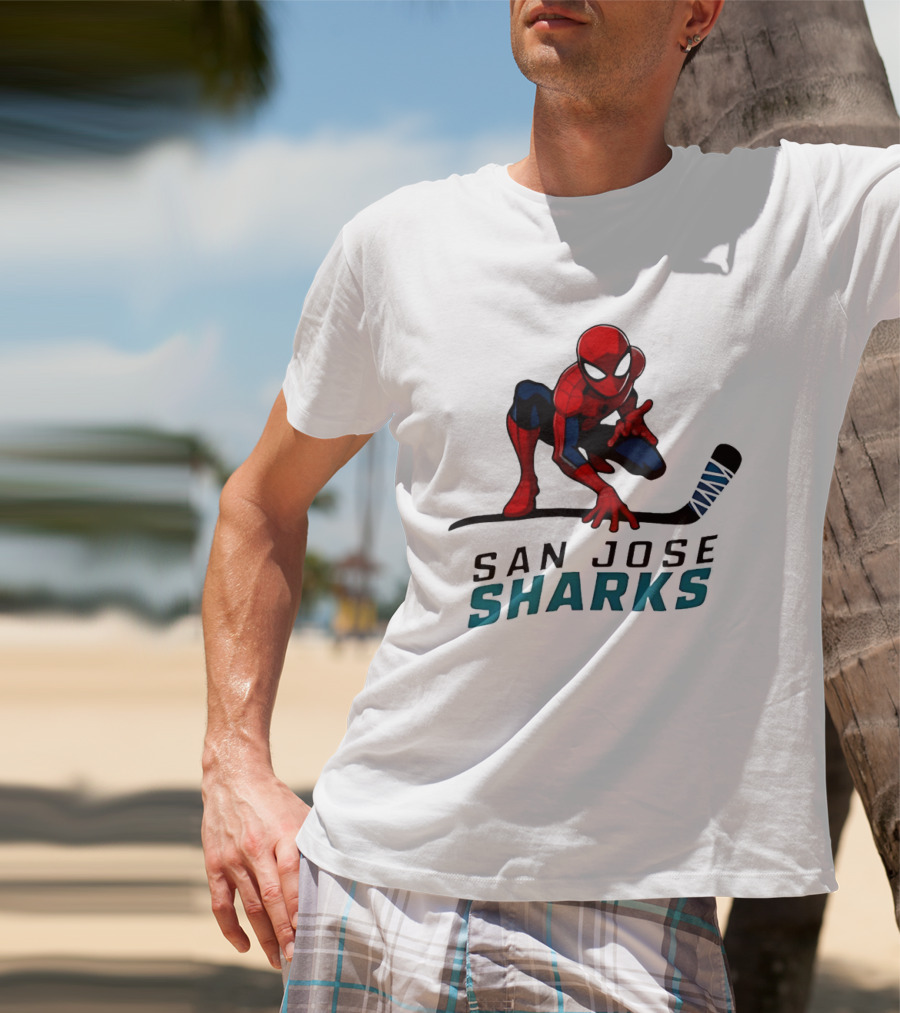 Spider Man San Jose Sharks Hockey Collaboration T-Shirt