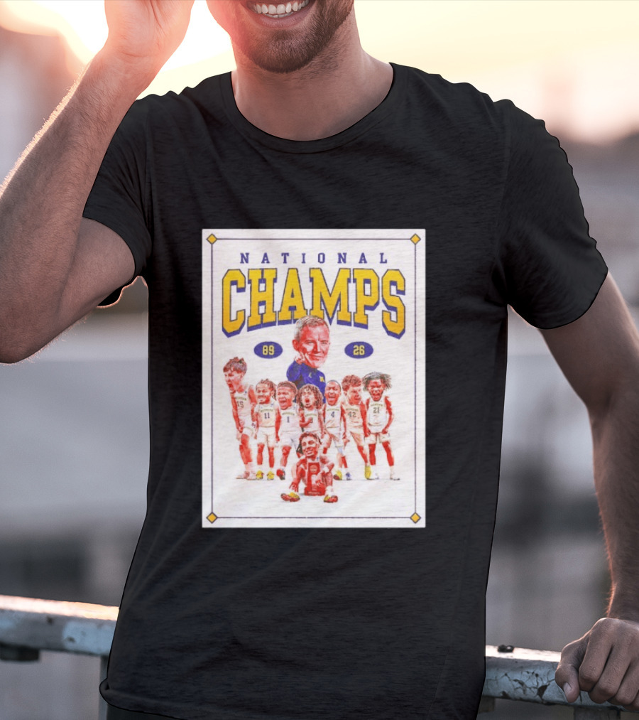 National Champs 89 26 Michigan Wolverines Caricature Coach And Players T-Shirt
