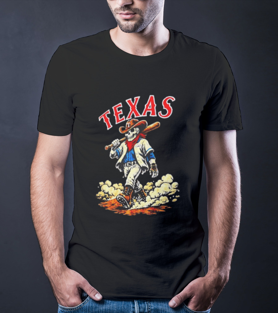Texas Rangers Cowboy Skull Baseball Player T-Shirt