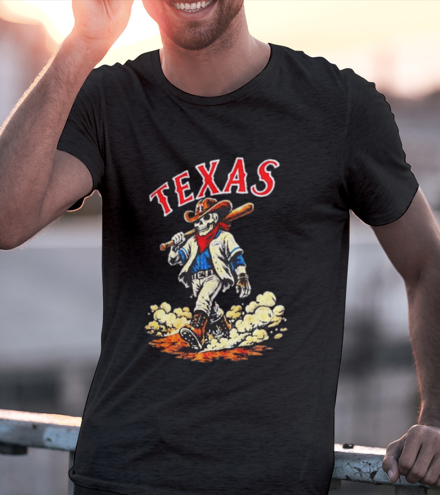 Texas Rangers Cowboy Skull Baseball Player T-Shirt