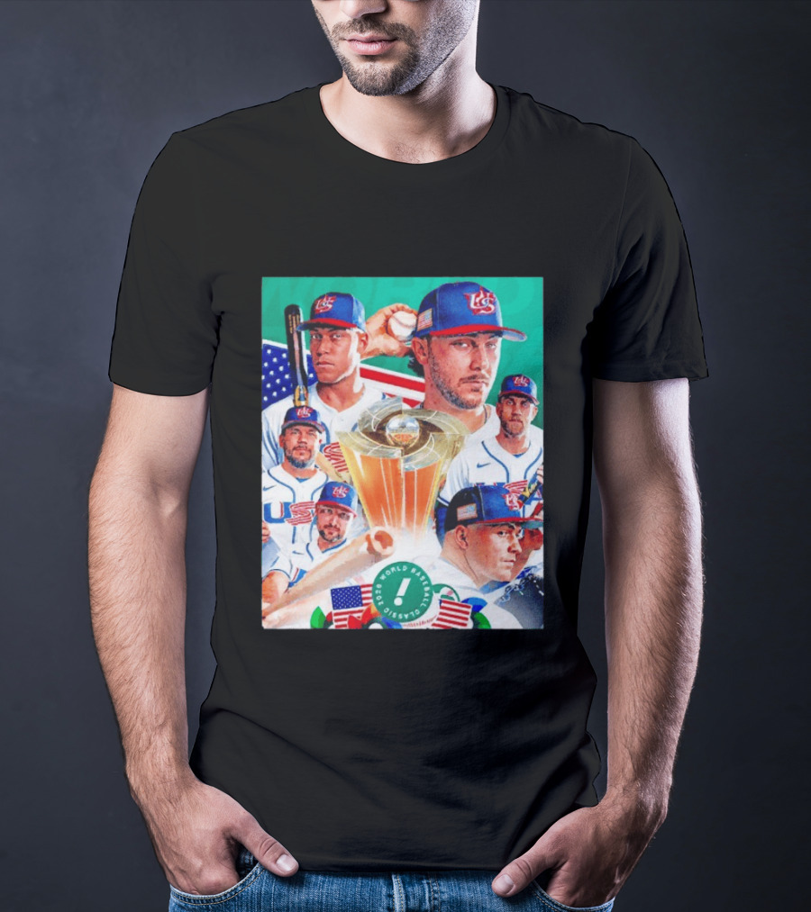 Team USA 2026 World Baseball Classic Players With USA Flag And Trophy T-Shirt