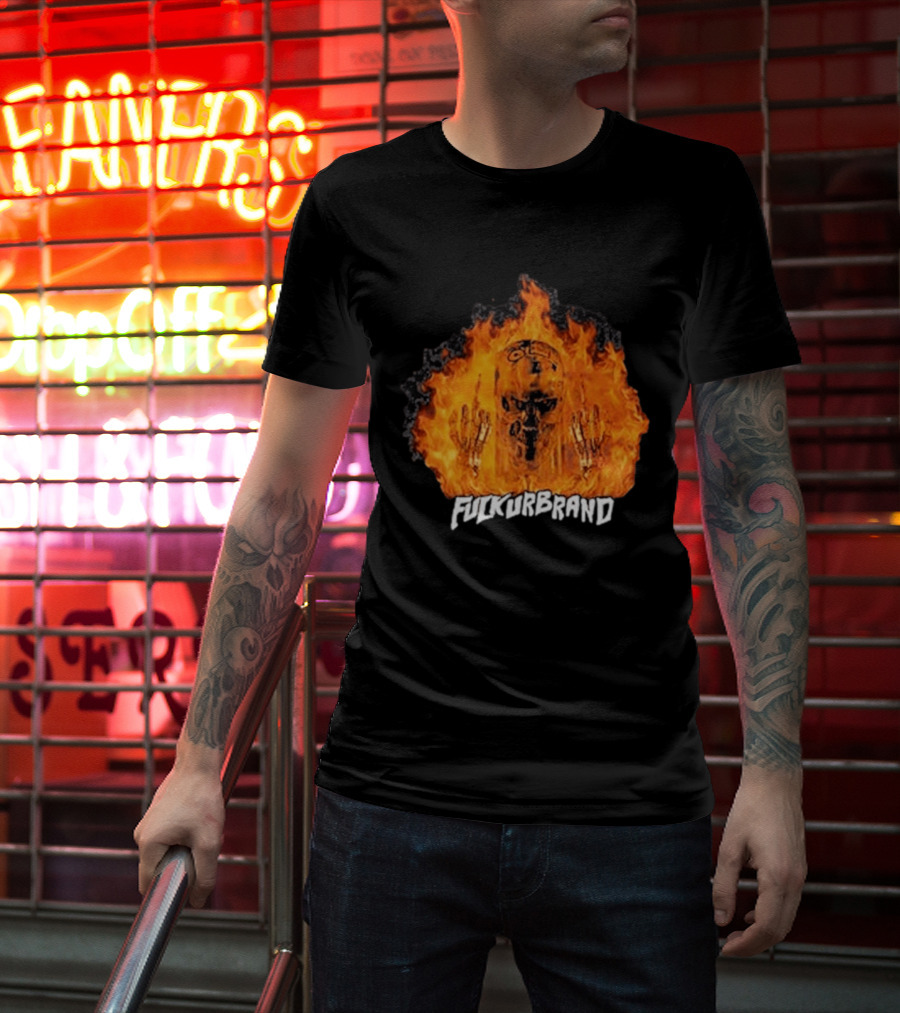 Terminator Skull Flaming Middle Finger Fuck Your Brand T-Shirt