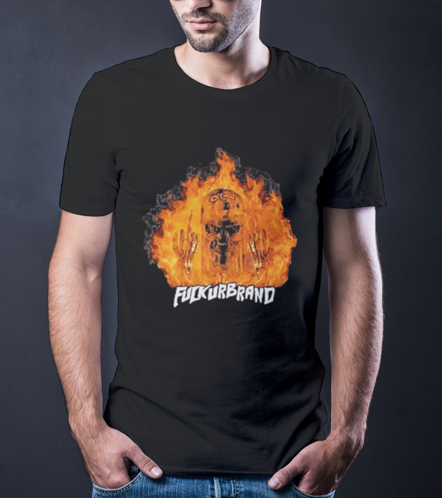 Terminator Skull Flaming Middle Finger Fuck Your Brand T-Shirt