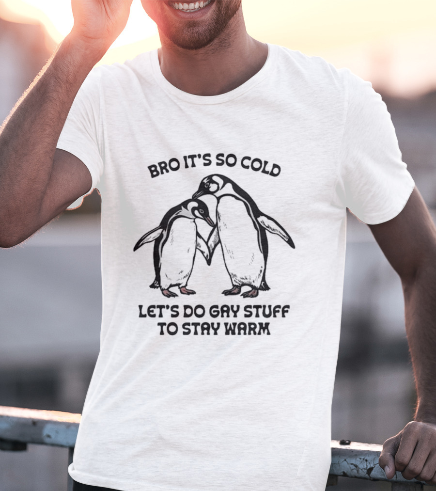 Bro It's So Cold Let's Do Gay Stuff To Stay Warm Penguins Hugging T-Shirt