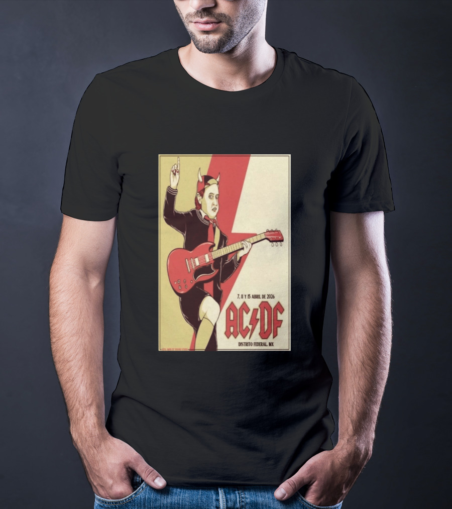 AC DF Distrito Federal MX Abril 2026 7 11 15 Rock Concert Red Guitar And Devil Horns T-Shirt