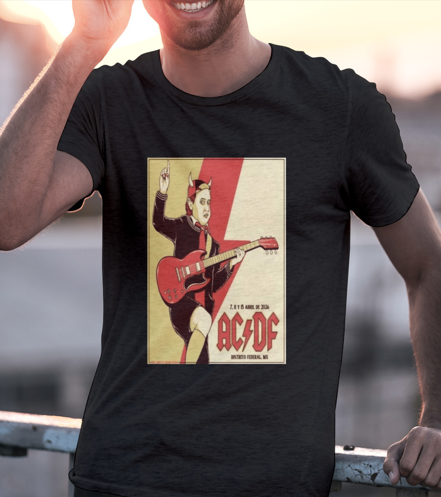 AC DF Distrito Federal MX Abril 2026 7 11 15 Rock Concert Red Guitar And Devil Horns T-Shirt
