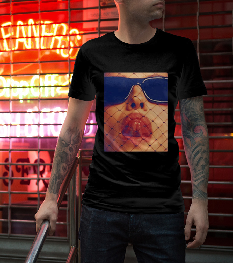 Irina Shayk Tongue Sunglasses Mesh T-Shirt