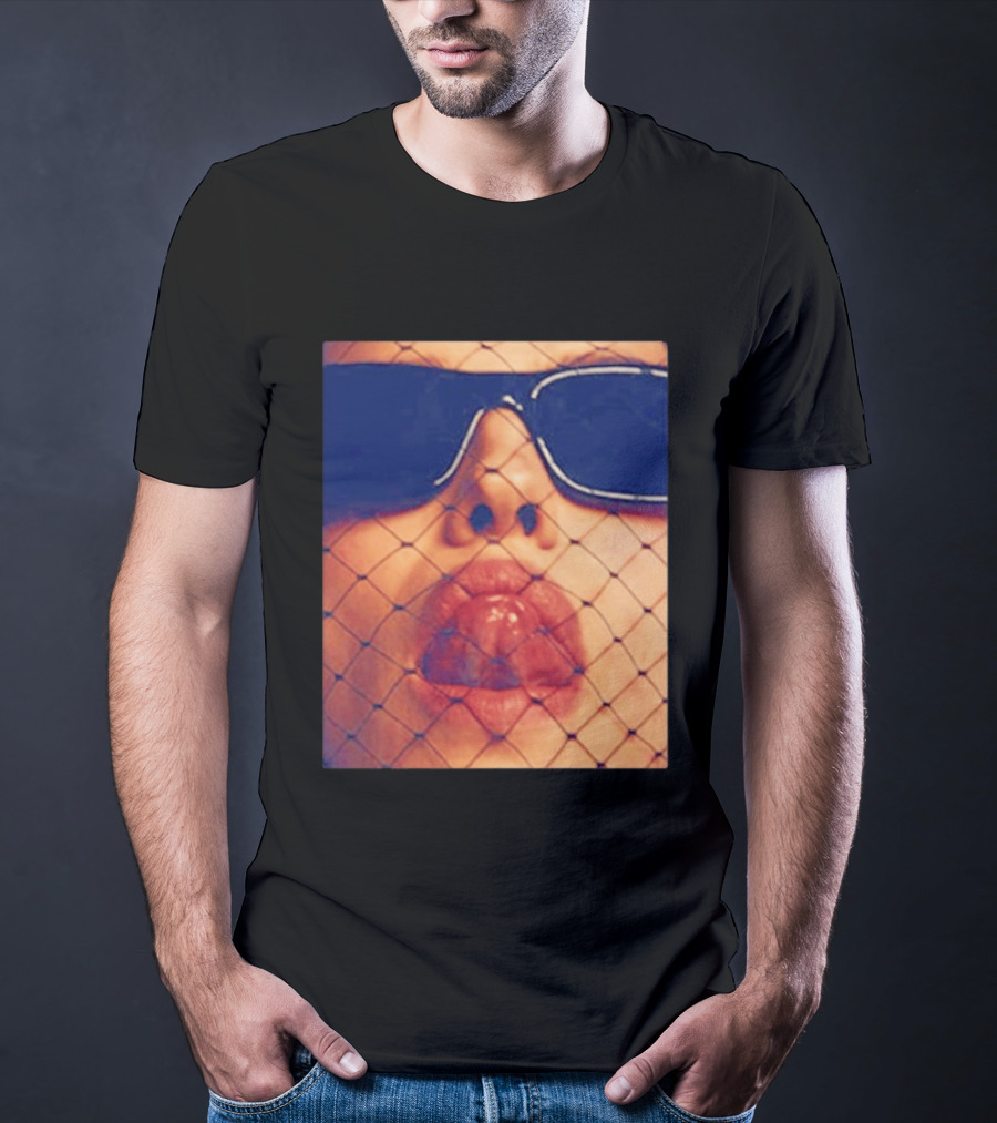 Irina Shayk Tongue Sunglasses Mesh T-Shirt