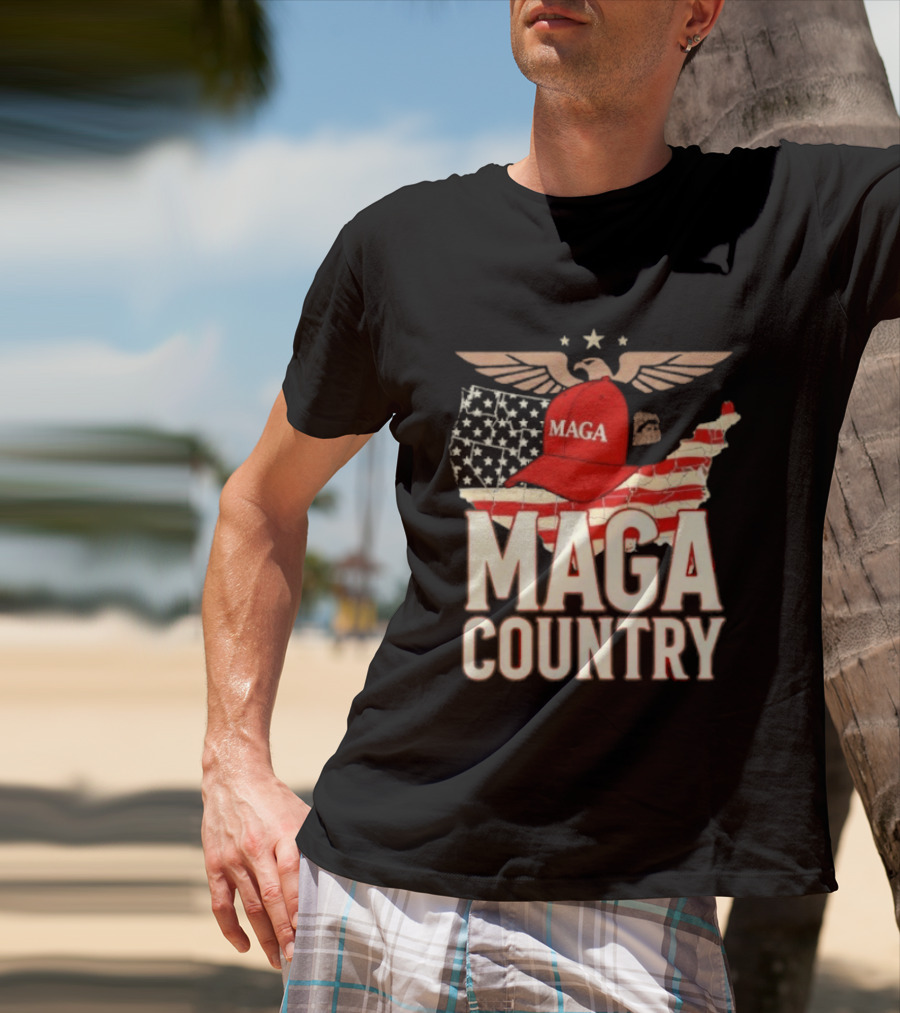 MAGA Country Patriotic USA Map With Red Hat And Eagle Wings T-Shirt