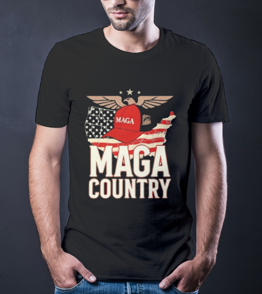 MAGA Country Patriotic USA Map With Red Hat And Eagle Wings T-Shirt