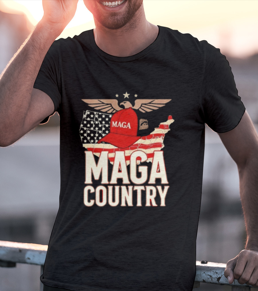 MAGA Country Patriotic USA Map With Red Hat And Eagle Wings T-Shirt