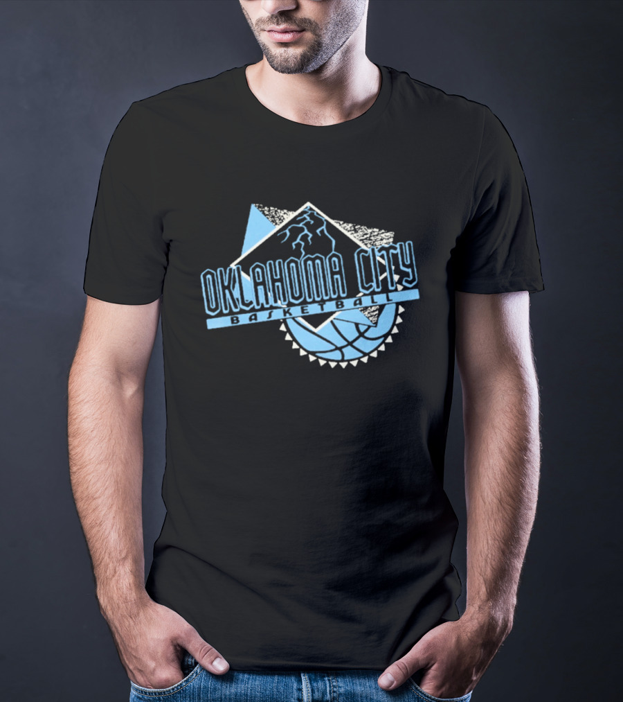 Oklahoma City Basketball Mountain And Basketball Hoop T-Shirt