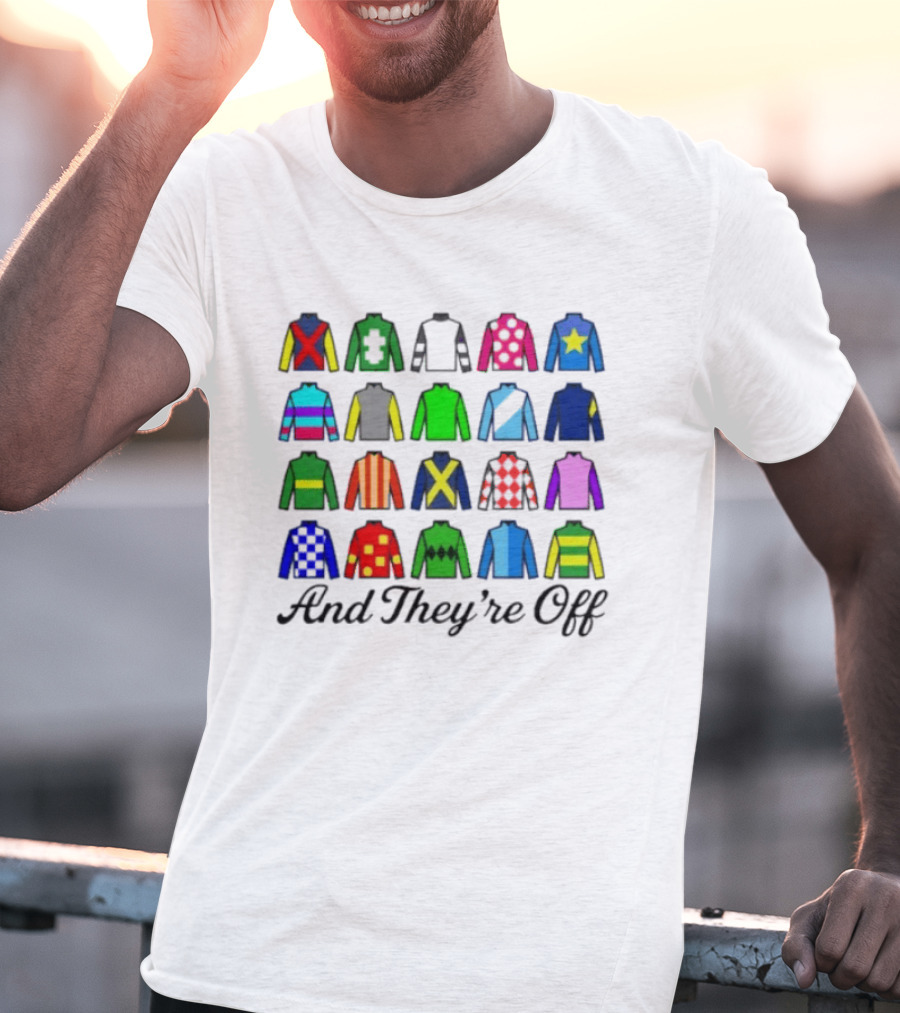 And They're Off Jockey Silks Colorful Patterns Racing T-Shirt