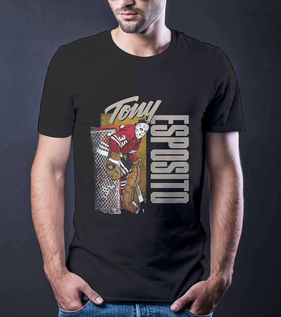 Tony Esposito Chicago Blackhawks NHL 35 Hockey Legend Iconic Goalie Save T-Shirt