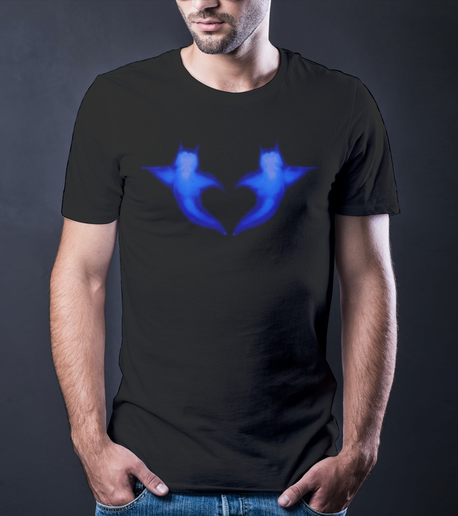 Two Hearts Blue Bat Silhouette Pair T-Shirt