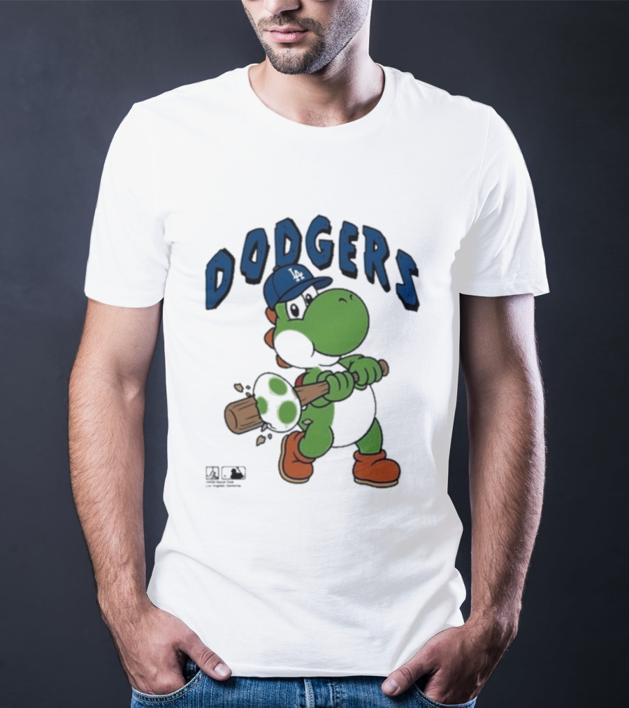 Dodgers Yoshi Baseball Bat Orange Shoes Blue Hat T-Shirt