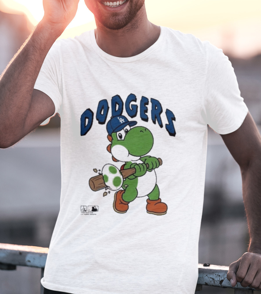 Dodgers Yoshi Baseball Bat Orange Shoes Blue Hat T-Shirt