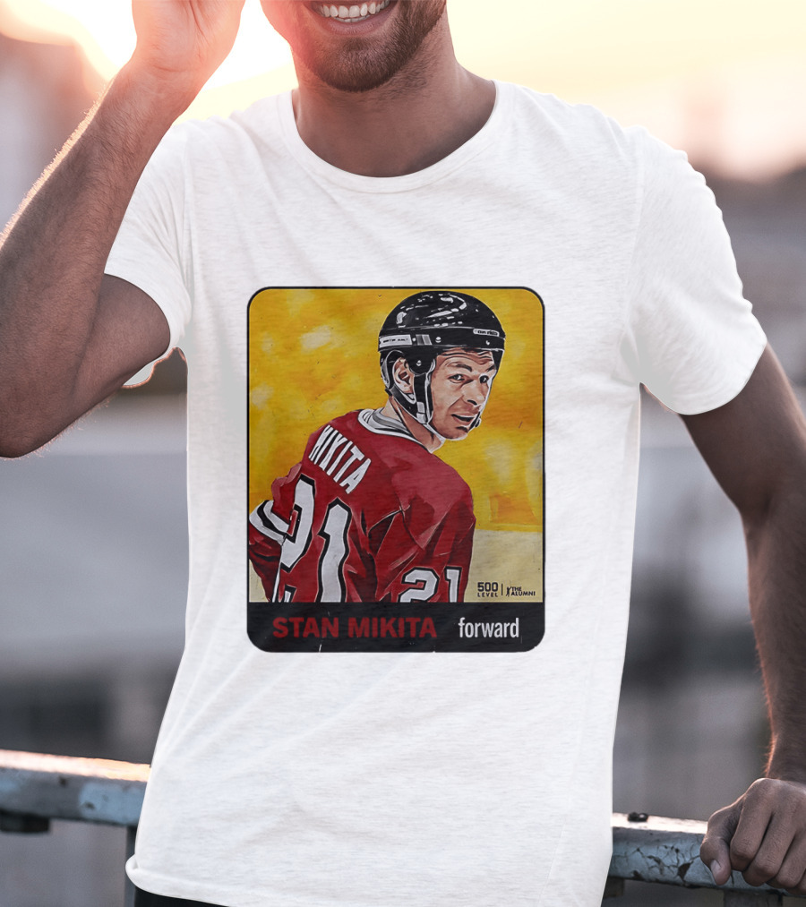 Stan Mikita Forward Chicago Blackhawks NHL Alumni Card 500 Level T-Shirt