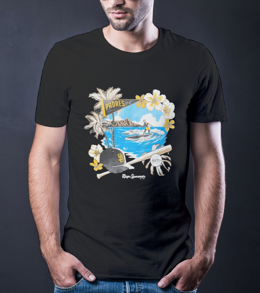 Reyn Spooner San Diego Padres Surfing Baseball Aloha Scene T-Shirt