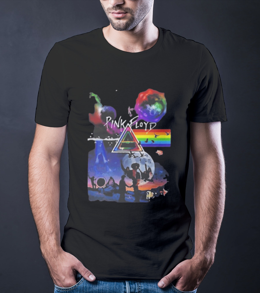 Pink Floyd Psychedelic Birds Colorful Rainbow Triangular Prism T-Shirt