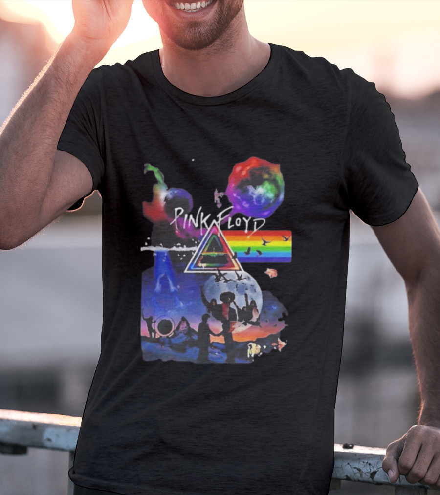 Pink Floyd Psychedelic Birds Colorful Rainbow Triangular Prism T-Shirt