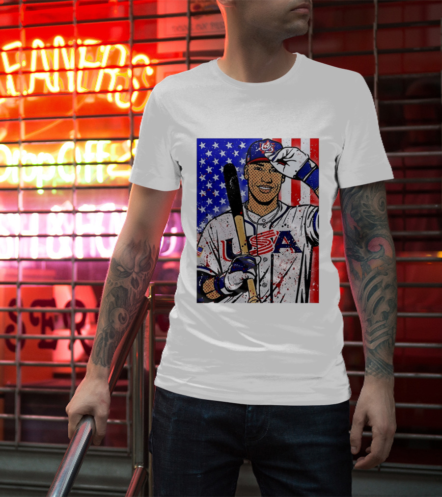Aaron Judge USA Baseball Pop Art 2026 American Flag Stars Stripes T-Shirt