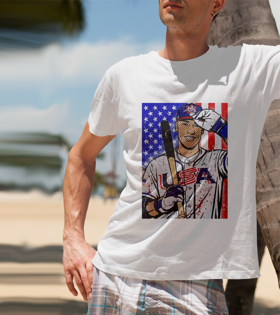 Aaron Judge USA Baseball Pop Art 2026 American Flag Stars Stripes T-Shirt