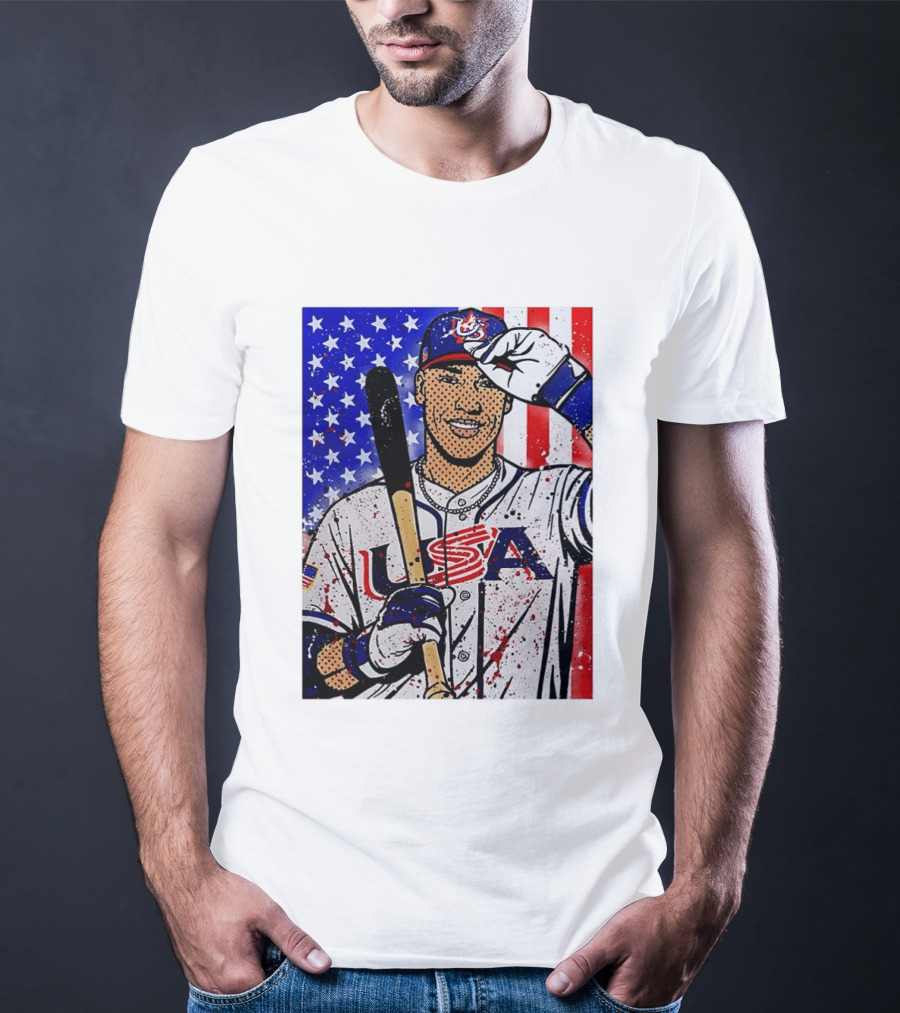 Aaron Judge USA Baseball Pop Art 2026 American Flag Stars Stripes T-Shirt