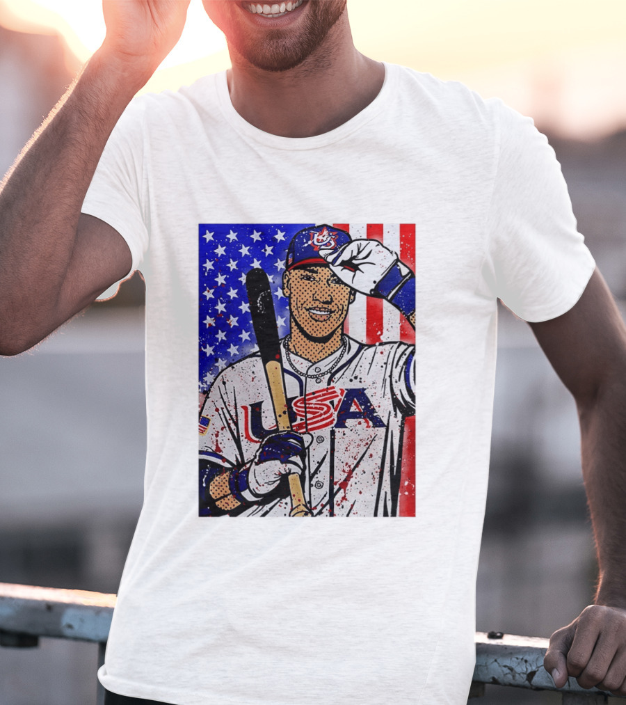 Aaron Judge USA Baseball Pop Art 2026 American Flag Stars Stripes T-Shirt