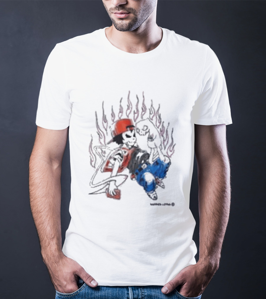 Warren Lotas Boy And Cat Surrounded By Flames Vintage Streetwear T-Shirt