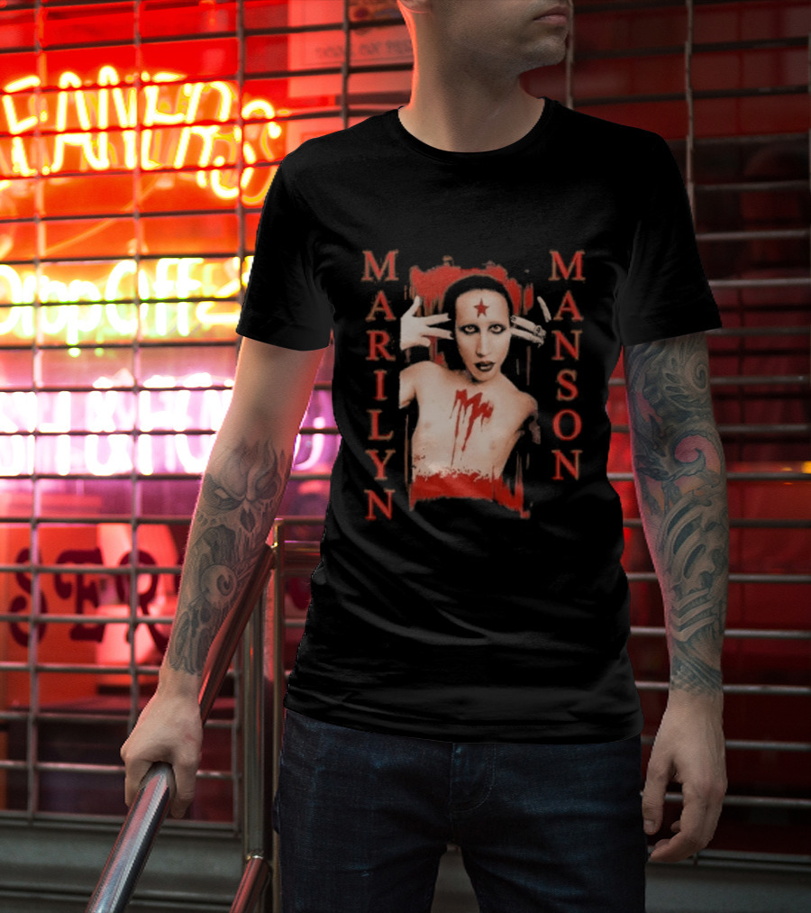 Marilyn Manson Star Forehead Bloody Chest Hands Head T-Shirt