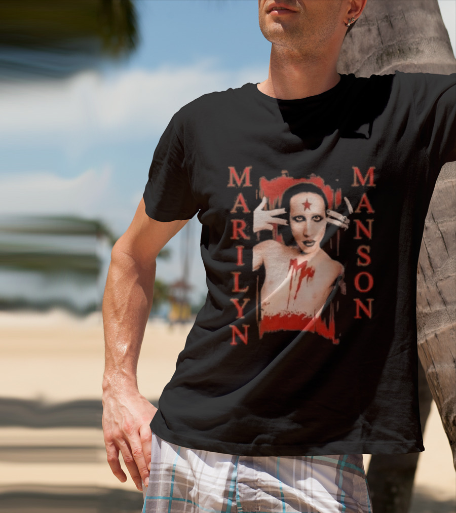Marilyn Manson Star Forehead Bloody Chest Hands Head T-Shirt
