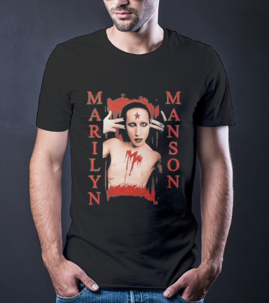 Marilyn Manson Star Forehead Bloody Chest Hands Head T-Shirt