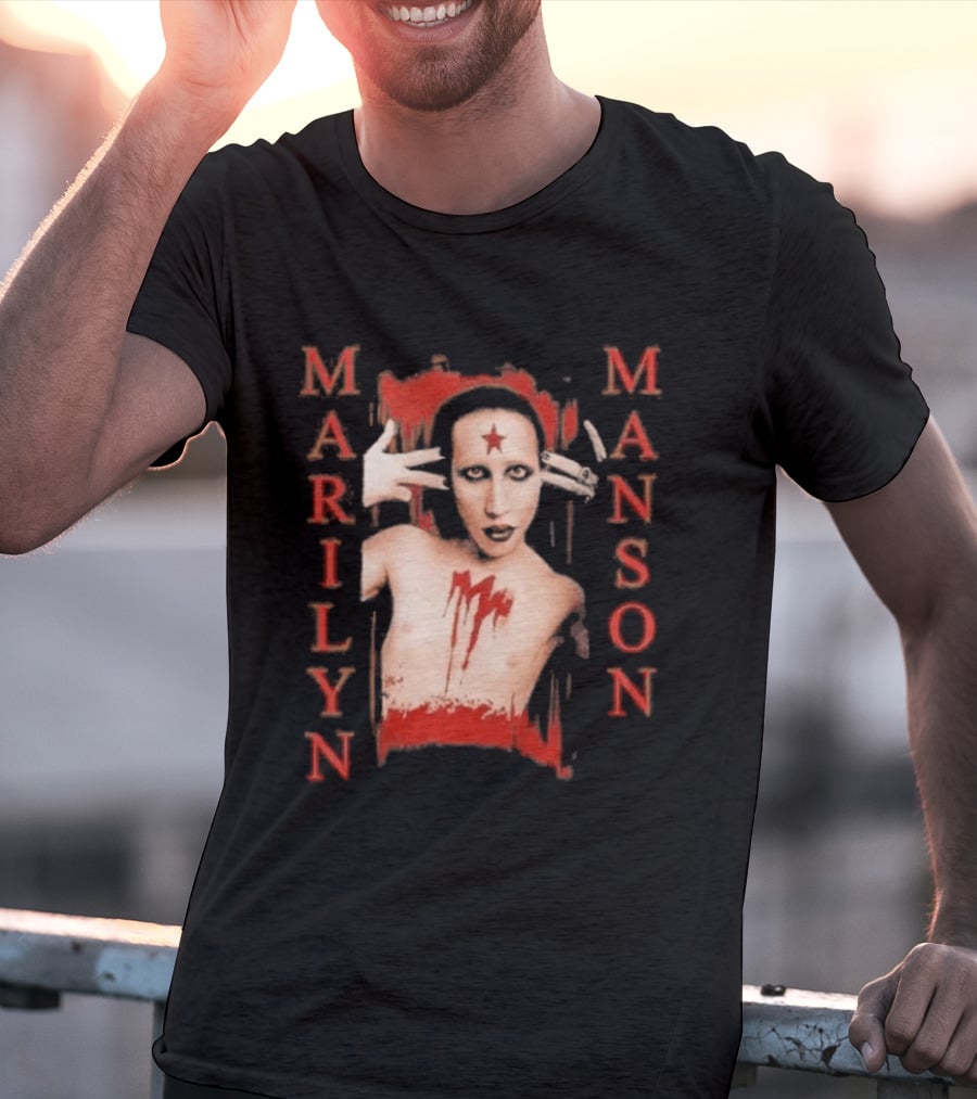 Marilyn Manson Star Forehead Bloody Chest Hands Head T-Shirt