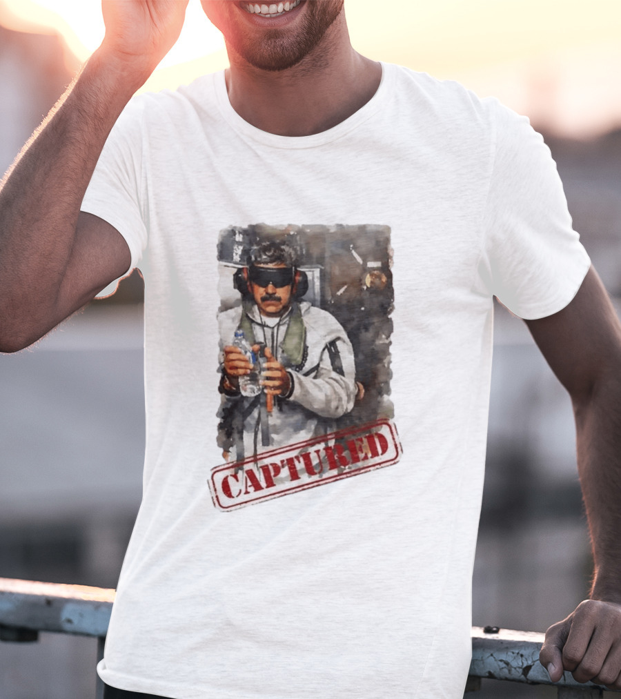 Nicolás Maduro Blindfolded Holding Water Bottle Captured Stamp T-Shirt