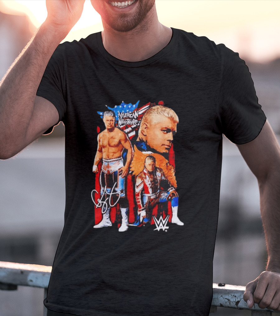 WWE Cody Rhodes American Nightmare Collage Patriotic Wrestling Iconic Signature T-Shirt
